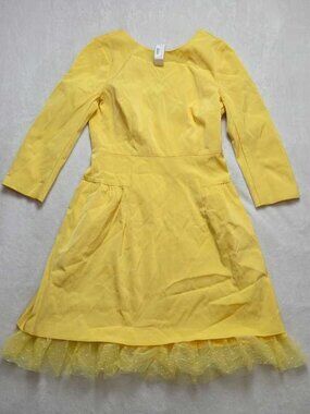 New 8 J.Crew long-sleeve sheath dress with tulle hem in Bright Lemon yellow